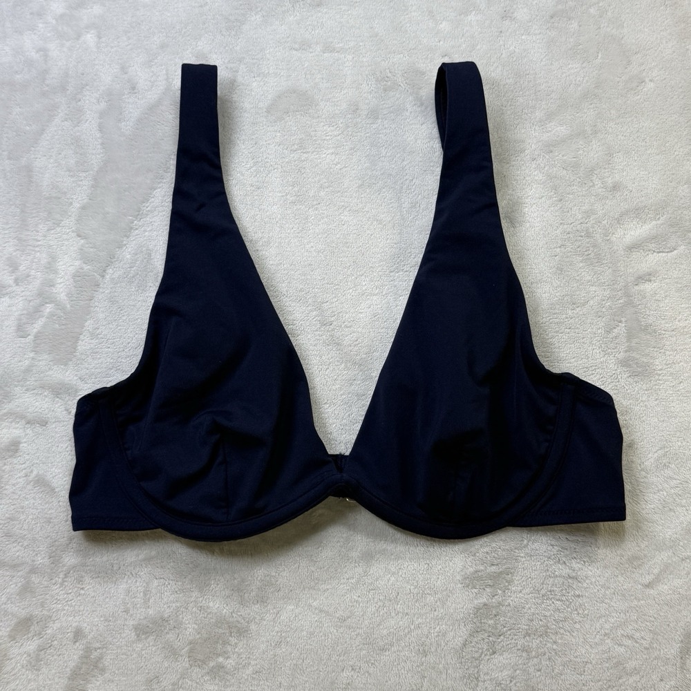 Athleta 34B/C Navy Blue Plunge Bikini Top Underwire Women's Swimwear